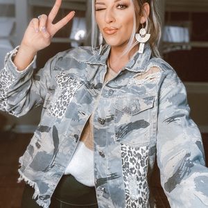 Camo + Cheetah Distressed Denim Jacket